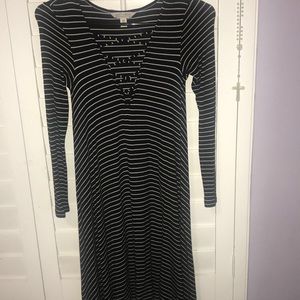 Black and white ribbed dress.